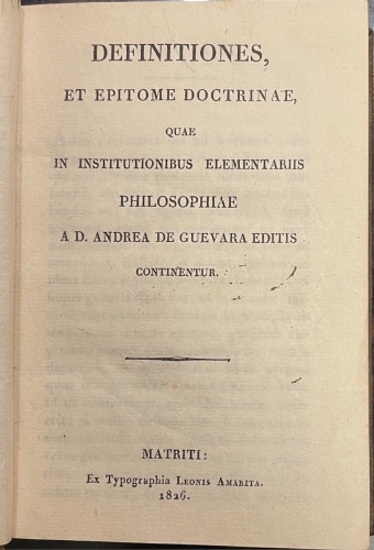 Portada de Definitiones et Epitome Doctrinae quae in Institutionibus Elementariis Philosophiae - Andrea de Guevara