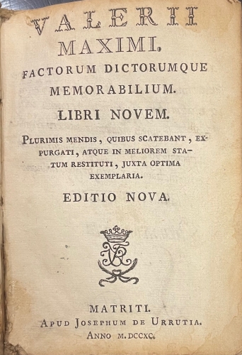 Portada de Factorum Dictorumque Memorabilium - Valerio M�ximo