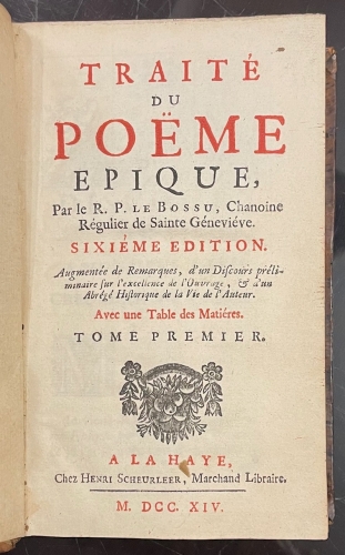 Portada de Trait� du Po�me Epique - R. P. Le Bossu