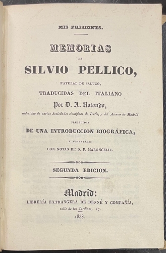 Portada de Mis Prisiones. Memorias - Silvio Pellico
