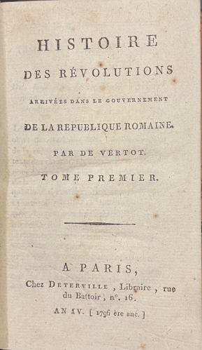 Portada de Histoire des R�volutions Arriv�es dans le Gouvernement de la Republique Romaine - Vertot
