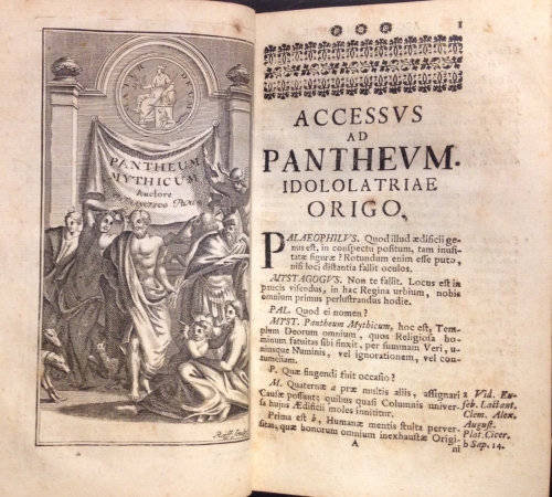 Portada de Pantheum Mythicum, seu Fabulosa Deorum Historia, hoc Primo Epitomes eruditionis volumine breviter dilucide que comprehensa - Francisco Pomey