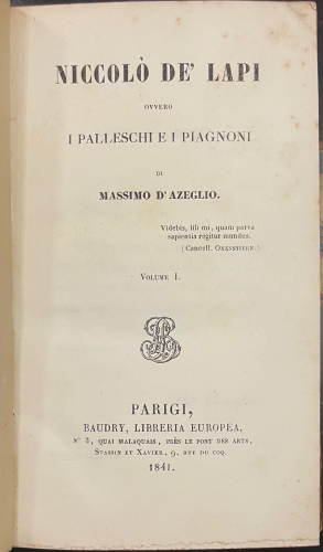Portada de Niccol� De' Lapi ovvero I Palleschi e i Piagnoni - Massimo D' Azeglio