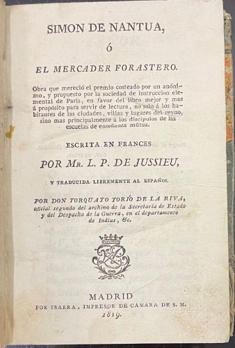 Portada de Sim�n de Nantua, � El Mercader Forastero - L. P. de Jussieu