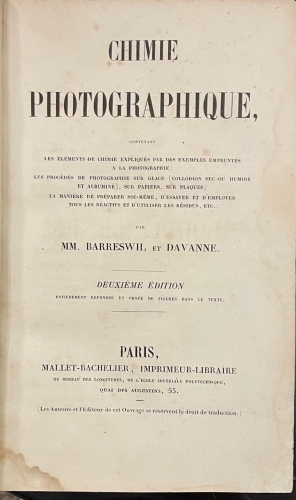 Portada de Chimie Photographique - Barreswil et Davanne