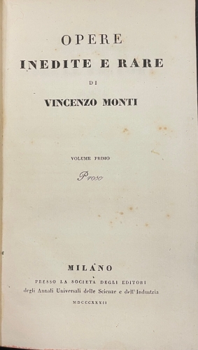 Portada de Opere Inedite e Rare - Vincenzo Monti