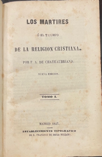 Portada de Los M�rtires � El Triunfo de la Religi�n Cristiana - A. de Chateaubriand