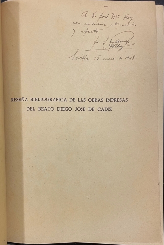 Portada de Rese�a Bibliogr�fica de las Obras Impresas del Beato Diego Jos� de C�diz (1743-1801) - Serafin de Ausejo