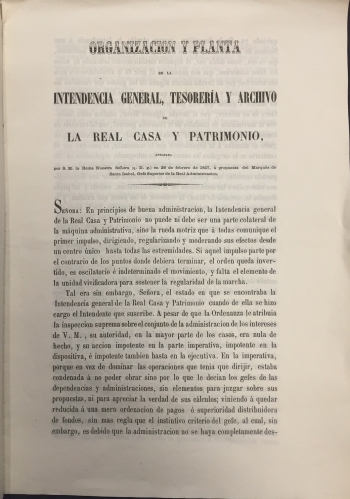 Portada de Organizaci�n de La Intendencia y Oficinas Generales de la Real Casa y Patrimonio