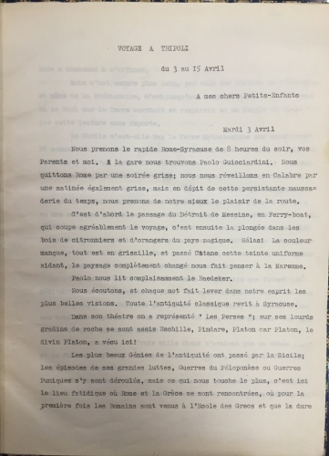 Portada de Voyage a Tripoli du 3 au 15 Avril 1934 - Condesa Hortense Serristori