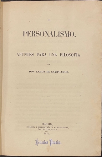 Portada de El Personalismo. Apuntes para una Filosof�a - Ram�n de Campoamor