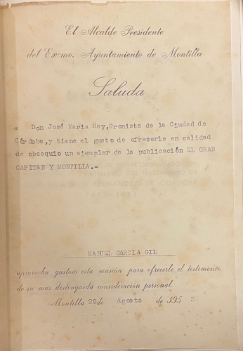 Portada de El Gran Capit�n y Montilla. Concurso de art�culos de prensa organizado con motivo del V Centenario del Nacimiento de Don Gonzalo Fern�ndez de C�rdoba 1453-1953