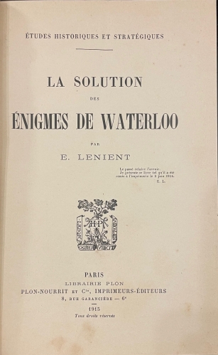 Portada de La Solution Des �nigmes De Waterloo - E. Lenient