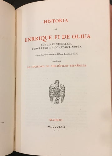Portada de Tragedia llamada Josefina sacada de la profundidad de la Sagrada Escritura/ Historia de Enrique Fi de Oliva, Rey de Jerusalem, Emperador de Constantinopla - Micael de Carbajal