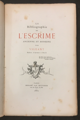 Portada de La Bibliographie de L' Escrime Ancienne et Moderne - Vigeant