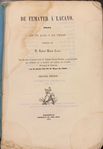 Portada de De Femater � Lacayo. Pieza en un acto y en verso - Rafael Mar�a Liern