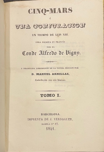 Portada de Cinq-Mars � una Conjuraci�n en tiempo de Luis XIII - Conde Alfredo de Vigny