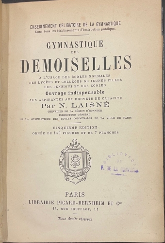 Portada de Gymnastique des Demoiselles a l'usage des �coles normales des lyc�es et colleges de jeunes filles des pensions et des �coles - N. Laisne
