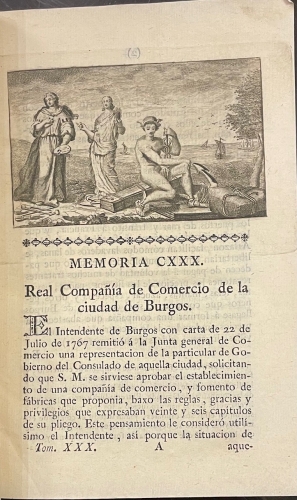 Portada de Memorias Pol�ticas y Econ�micas sobre los frutos, comercio, f�bricas y minas de Espa�a. Tomo XXX. Real Compa��a de Comercio de la Ciudad de Burgos y Manufacturas de lana de su Provincia - Eugenio Larruga