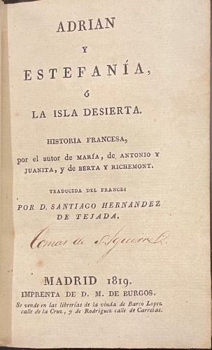Portada de Adri�n y Estefan�a � la Isla desierta. Historia francesa - Fran�ois Jean Willemain D'Abancourt