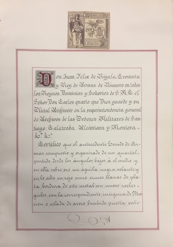 Portada de Certificaci�n de armas del apellido Arlegui. Navarra, Pamplona. Dado en Madrid en 1892. 