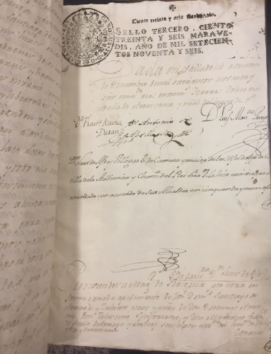 Portada de Real Provisi�n de Hidalguia de D. Domingo Santiago de Arriaga y Zulueta. A�o 1796