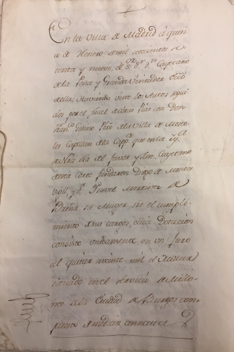 Portada de Nombramiento de Administrador de las Memorias de D. Juan Diaz de Leito y Francisca Preciado y Nombramiento de Administrador de la obra pia fundada por Diego de Montes Vigil y Do�a Isabel Martinez de Bre�a. 