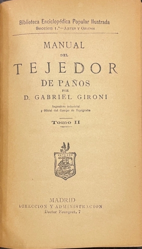 Portada de Manual del Tejedor de Pa�os. Tomo II - Gabriel Gironi