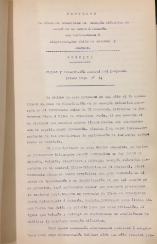 Portada de Pasteral El�ctro Bur�s. Proyecto de linea de transporte de energ�a el�ctrica de Cass� de la Selva � Palam�s con derivaciones � Llagostera, S. Feliu de Guixols y Calonge