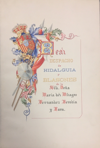 Portada de Despacho de Nobleza y blasones de las Casas de Le�n y Fern�ndez de Heredia. 