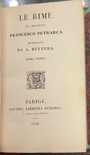 Portada de Le Rime di messer Francesco Petrarca - Petrarca