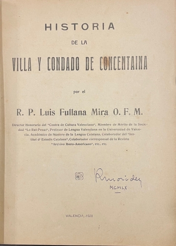 Portada de Historia de la Villa y Condado de Concentaina - Luis Fullana Mira