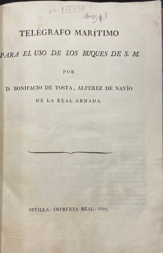 Portada de Tel�grafo Mar�timo para el uso de los buques de S.M. - Bonifacio de Tosta