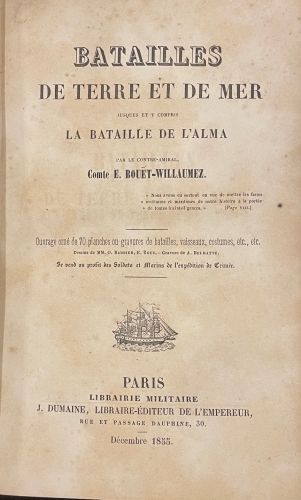 Portada de Batailles de Terre et de Mer jusques et y compris la Bataille de L'Alma - E. Bouet-Willaumez