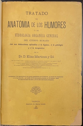 Portada de Tratado de Anatomia de los Humores � de la Hidrologia Organica General del cuerpo humano - Elias Martinez y Gil