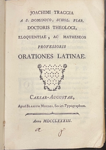 Portada de Orationes Latinae - Joaquin Traggia