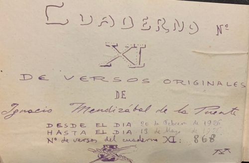 Portada de Cuaderno de Versos Originales manuscritos - Ignacio Mendizabal de la Puente