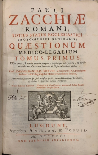 Portada de Pauli Zacchiae. Quaestionum Medico-Legalium. - Paolo Zacchia