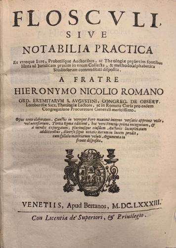 Portada de Flosculi sive Notabilia Practica - Jeronimo Nicolio Romano