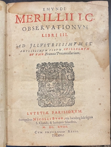 Portada de Observationum Libri III. Expositiones in Quinquaginta Decisiones Justiniani - Edmond Merille
