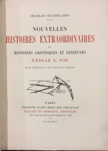 Portada de Nouvelles Histoires Extraordinaires et Histoires Grotesques et Serieuses D' Edgar A. Poe - Charles Baudelaire. Edgar A. Poe