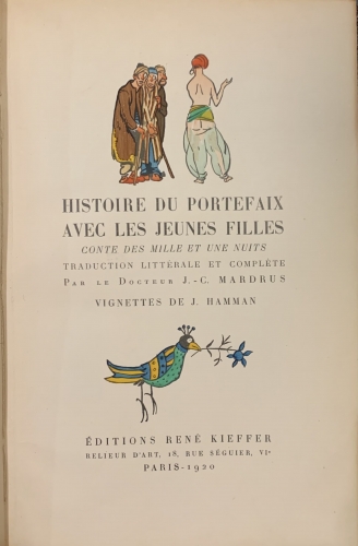 Portada de Histoire du Portefaix avec les Jeunes Filles. Conte des Mille et une Nuits - J. C. Mardrus. J. Hamman