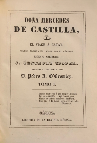 Portada de Do�a Mercedes de Castilla, � el Viage a Catay - J. Fenimore Cooper