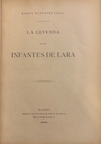 Portada de La Leyenda de los Infantes de Lara - Ram�n Men�ndez Pidal