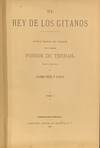 Portada de El Rey de los Gitanos - Ponson du Terrail