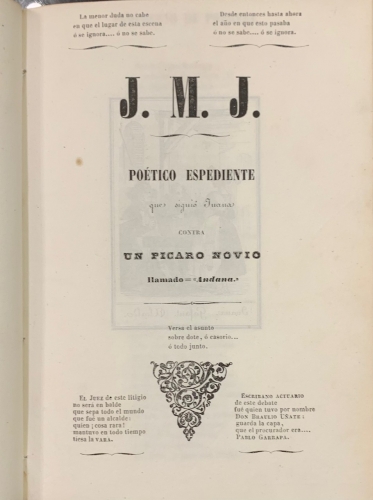 Portada de Famoso Litigio, � sea Espediente po�tico-pros�ico..entre una musa lavandera del Turia y un vate con zarag�elles de la ribera del J�car