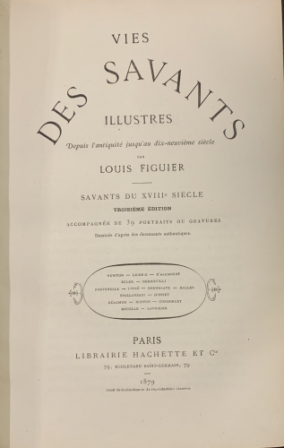 Portada de Vies des Savants Illustres. Savants du XVIII Siecle - Louis Figuier