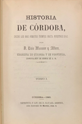 Portada de Historia de Cordoba - Luis Maraver y Alfaro