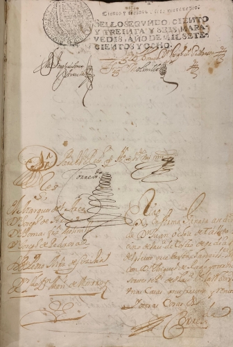 Portada de Real Carta Ejecutoria ganada a pedimento de D. Juan Ochoa de Talledo vecino de Castro Urdiales del pleito con D. Miguel de Rado sobre las Casas Principales de la Rua Mayor que fund� D�a. Teresa Martinez de Zurbano. 1708
