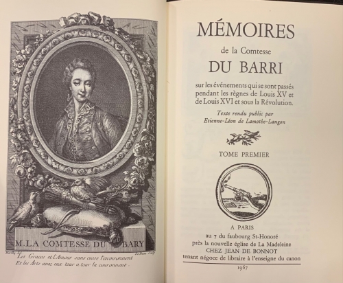 Portada de M�moires de la Comtesse Du Barri sur les evenements qui se sont passes pendant les regnes de Louis XV et Louis XVI et sous la R�volution